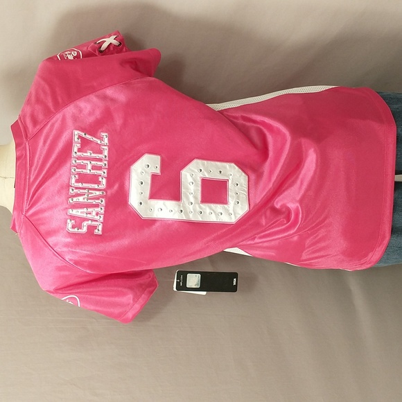 NFL Jets Sanchez Pink Woman's Top #6 w Bling sz M NWT Football Jersey Feminine - Picture 3 of 11